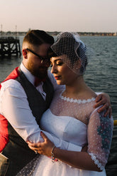 Polka Dot Bateau Neck 50s Inspired Tea Length Wedding Dress with 1/2 Sleeves,20101612-Dolly Gown